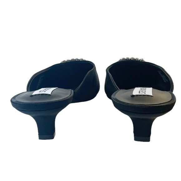 NWT Steve Madden Kees Black Satin Rhinestone Buckle Kitten Heel Mule Size 8.5 - Picture 10 of 16